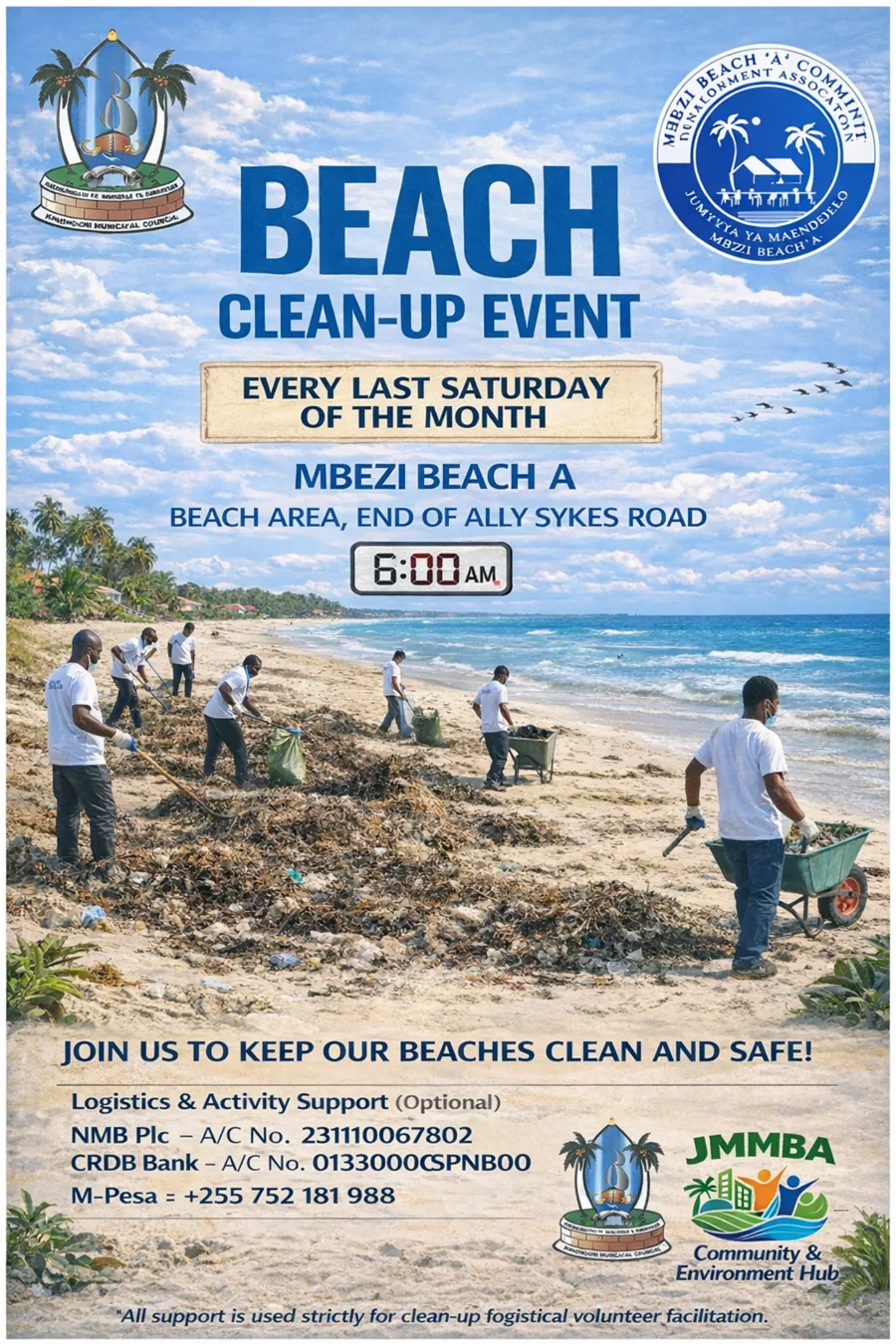 Beach clean-up campaign poster for Mbezi Beach A